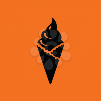 Ice cream icon. Orange background with black. Vector illustration.