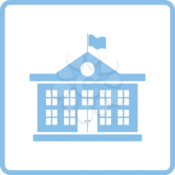 School building icon. Blue frame design. Vector illustration.