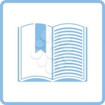 Open book with bookmark icon. Blue frame design. Vector illustration.