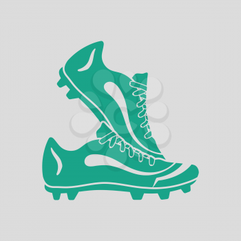 Pair soccer of boots  icon. Gray background with green. Vector illustration.