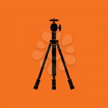 Icon of photo tripod. Orange background with black. Vector illustration.