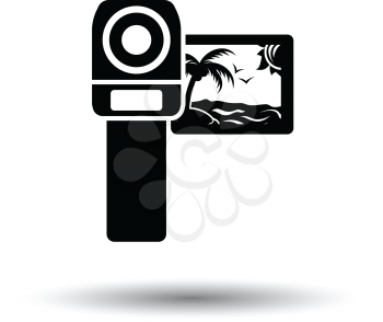 Video camera icon. White background with shadow design. Vector illustration.
