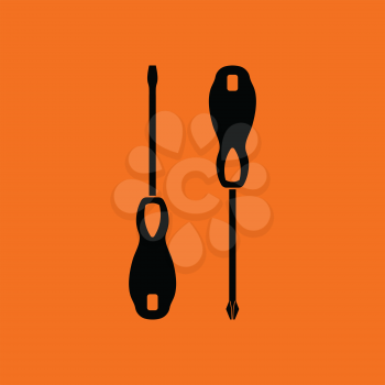 Screwdriver icon. Orange background with black. Vector illustration.