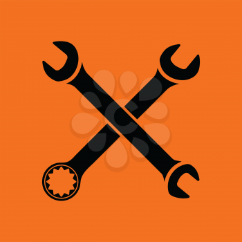 Crossed wrench  icon. Orange background with black. Vector illustration.