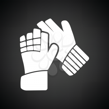 Soccer goalkeeper gloves icon. Black background with white. Vector illustration.