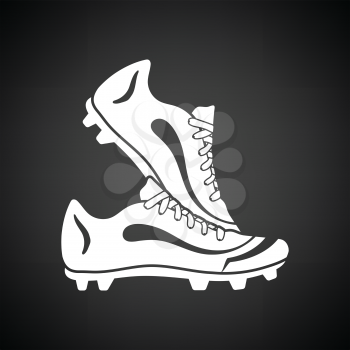 Pair soccer of boots  icon. Black background with white. Vector illustration.