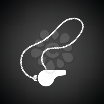 Whistle on lace icon. Black background with white. Vector illustration.