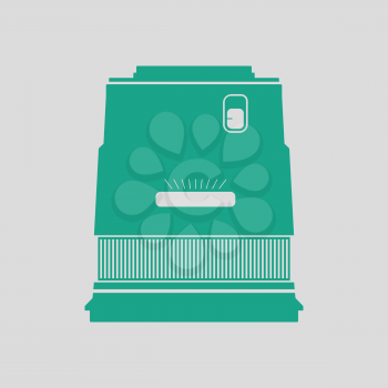 Icon of photo camera wide lens. Gray background with green. Vector illustration.