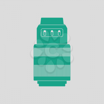 Icon of photo camera zoom lens. Gray background with green. Vector illustration.