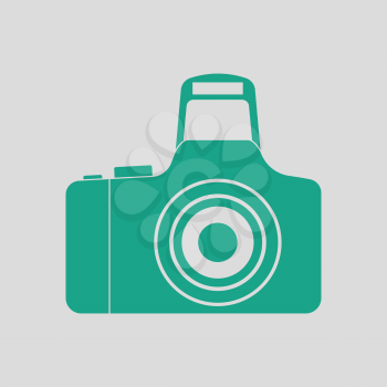 Icon of photo camera. Gray background with green. Vector illustration.