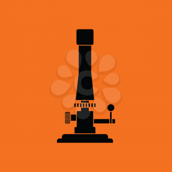 Icon of chemistry burner. Orange background with black. Vector illustration.