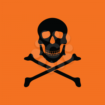 Icon of poison from skill and bones. Orange background with black. Vector illustration.
