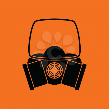 Icon of chemistry gas mask. Orange background with black. Vector illustration.
