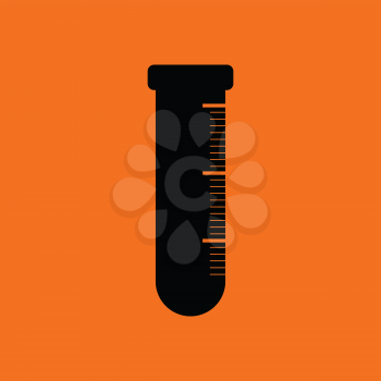 Icon of chemistry beaker. Orange background with black. Vector illustration.
