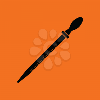 Icon of chemistry dropper. Orange background with black. Vector illustration.
