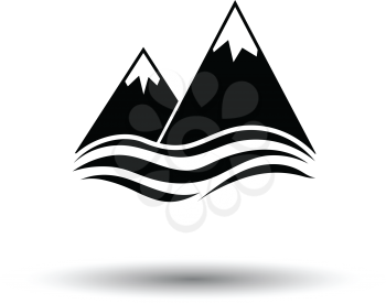Snow peaks cliff on sea icon. White background with shadow design. Vector illustration.