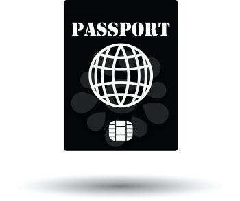 Passport with chip icon. White background with shadow design. Vector illustration.