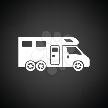 Camping family caravan  icon. Black background with white. Vector illustration.