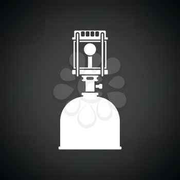 Camping gas burner lamp icon. Black background with white. Vector illustration.