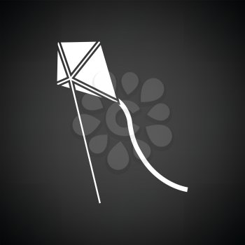 Kite in sky icon. Black background with white. Vector illustration.