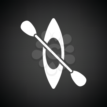 Kayak and paddle icon. Black background with white. Vector illustration.