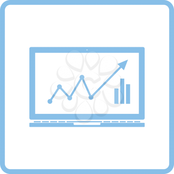 Laptop with chart icon. Blue frame design. Vector illustration.