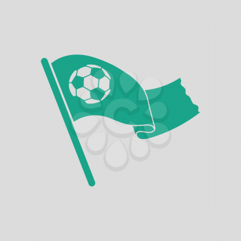 Football fans waving flag with soccer ball icon. Gray background with green. Vector illustration.