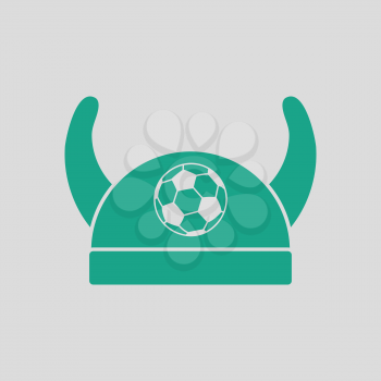 Football fans horned hat icon. Gray background with green. Vector illustration.