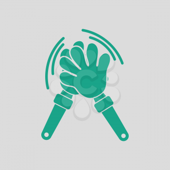 Football fans clap hand toy icon. Gray background with green. Vector illustration.
