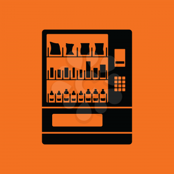  Food selling machine icon. Orange background with black. Vector illustration.