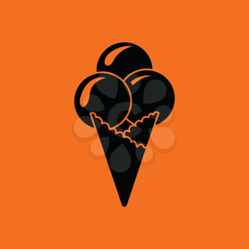 Ice-cream cone icon. Orange background with black. Vector illustration.