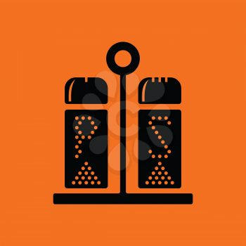 Pepper and salt icon. Orange background with black. Vector illustration.