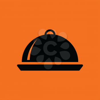 Restaurant  cloche icon. Orange background with black. Vector illustration.