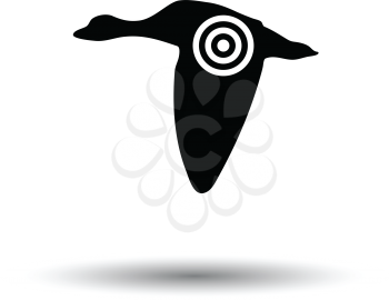 Flying duck  silhouette with target  icon. White background with shadow design. Vector illustration.