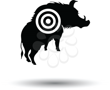 Boar silhouette with target icon. White background with shadow design. Vector illustration.