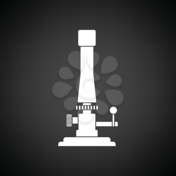 Icon of chemistry burner. Black background with white. Vector illustration.