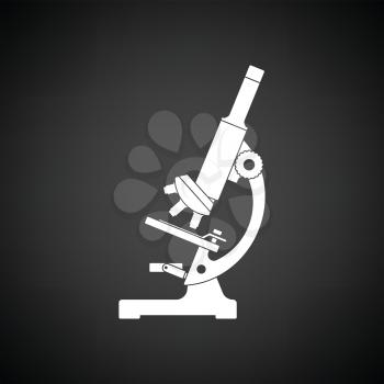 Icon of chemistry microscope. Black background with white. Vector illustration.