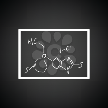 Icon of chemistry formula on classroom blackboard. Black background with white. Vector illustration.