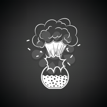 Icon explosion of chemistry flask. Black background with white. Vector illustration.
