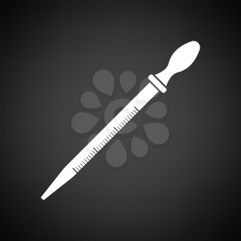 Icon of chemistry dropper. Black background with white. Vector illustration.