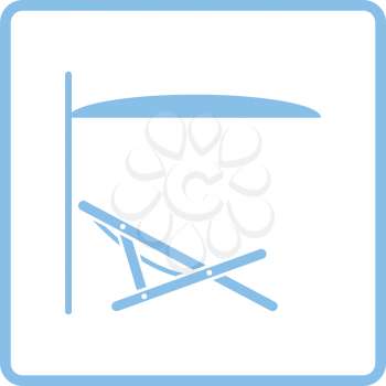Sea beach recliner with umbrella icon. Blue frame design. Vector illustration.