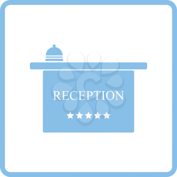 Hotel reception desk icon. Blue frame design. Vector illustration.