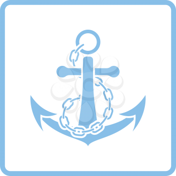 Sea anchor with chain icon. Blue frame design. Vector illustration.