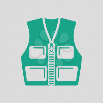 Hunter vest icon. Gray background with green. Vector illustration.