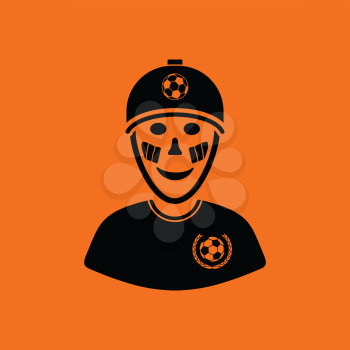 Football fan with painted face by italian flags icon. Orange background with black. Vector illustration.