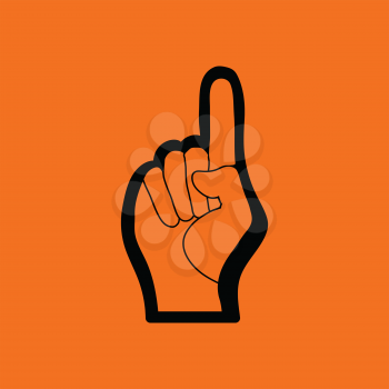 Fan foam hand with number one gesture icon. Orange background with black. Vector illustration.