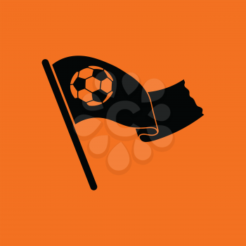 Football fans waving flag with soccer ball icon. Orange background with black. Vector illustration.