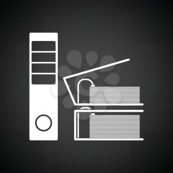 Folders with clip icon. Black background with white. Vector illustration.