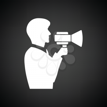 Man with mouthpiece icon. Black background with white. Vector illustration.