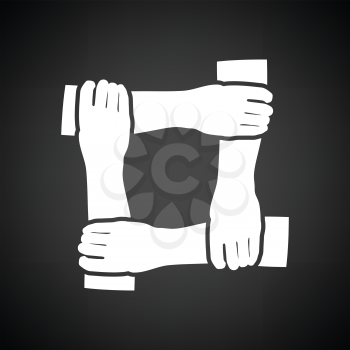 Crossed hands icon. Black background with white. Vector illustration.